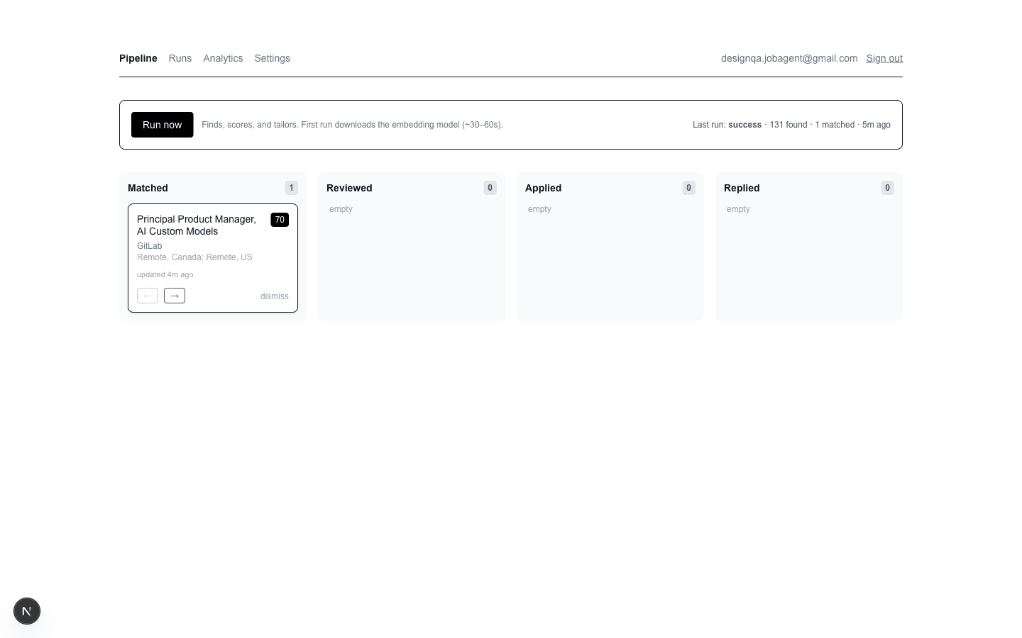 The first version of the dashboard: a correct but unstyled raw scaffold, default font, black on white
